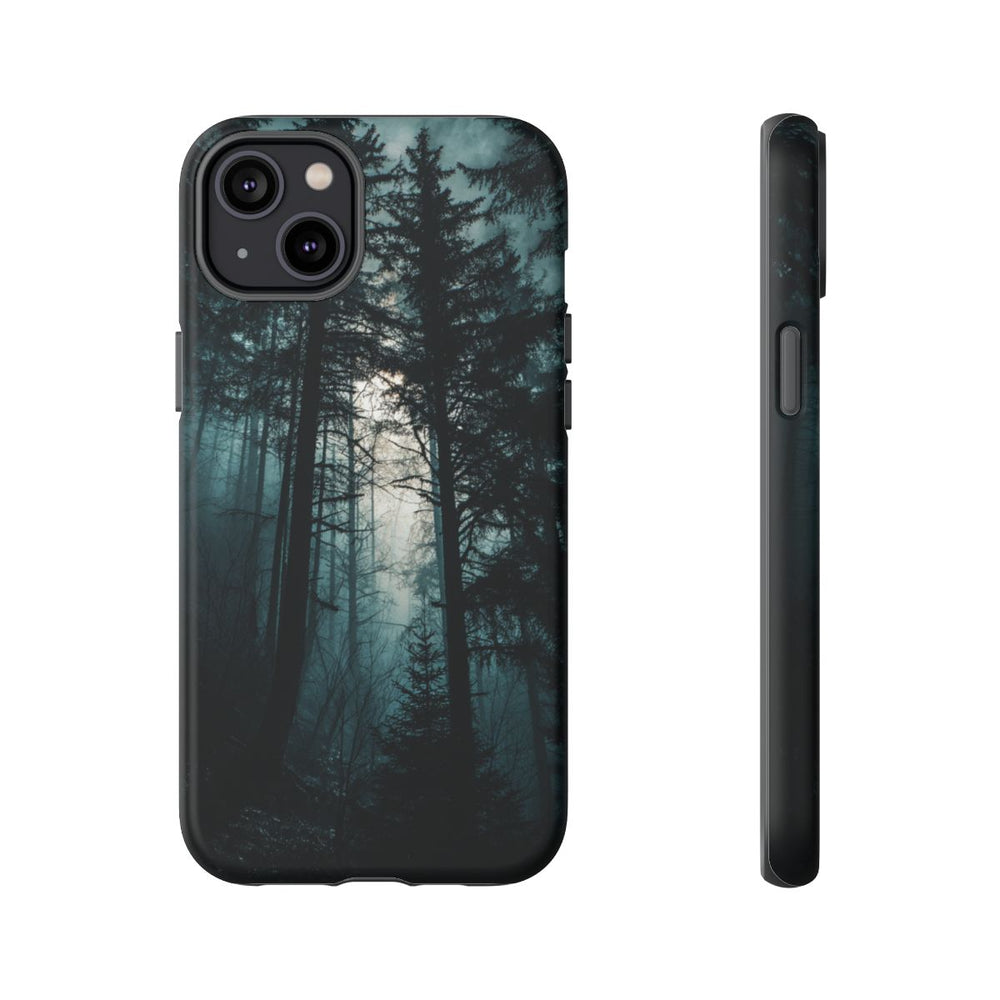 Donkere Mistige Bos Silhouetten