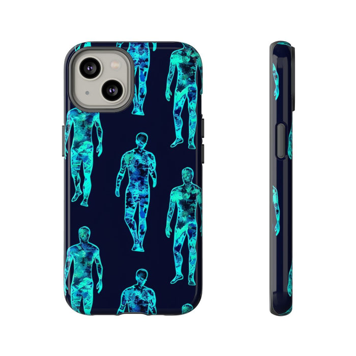 Blauw-Groene Neon Mensfiguren Patroon