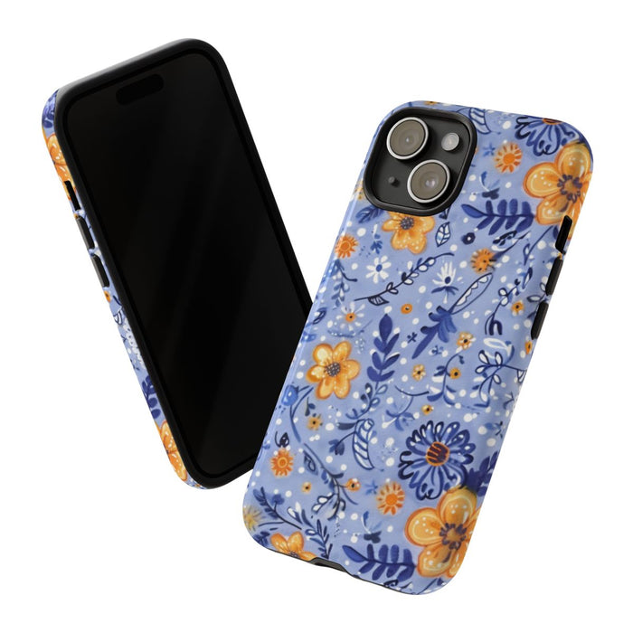 Blauw-Oranje Bloemenpatroon