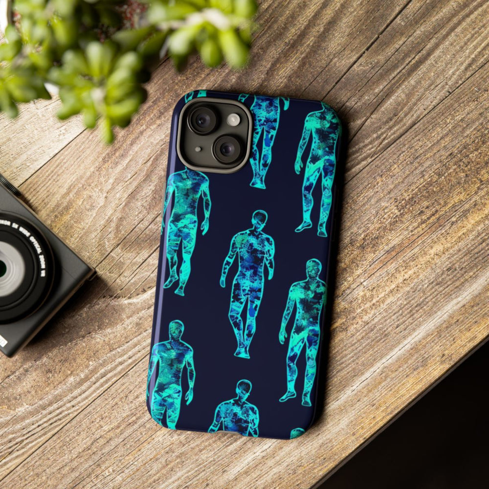 Blauw-Groene Neon Mensfiguren Patroon