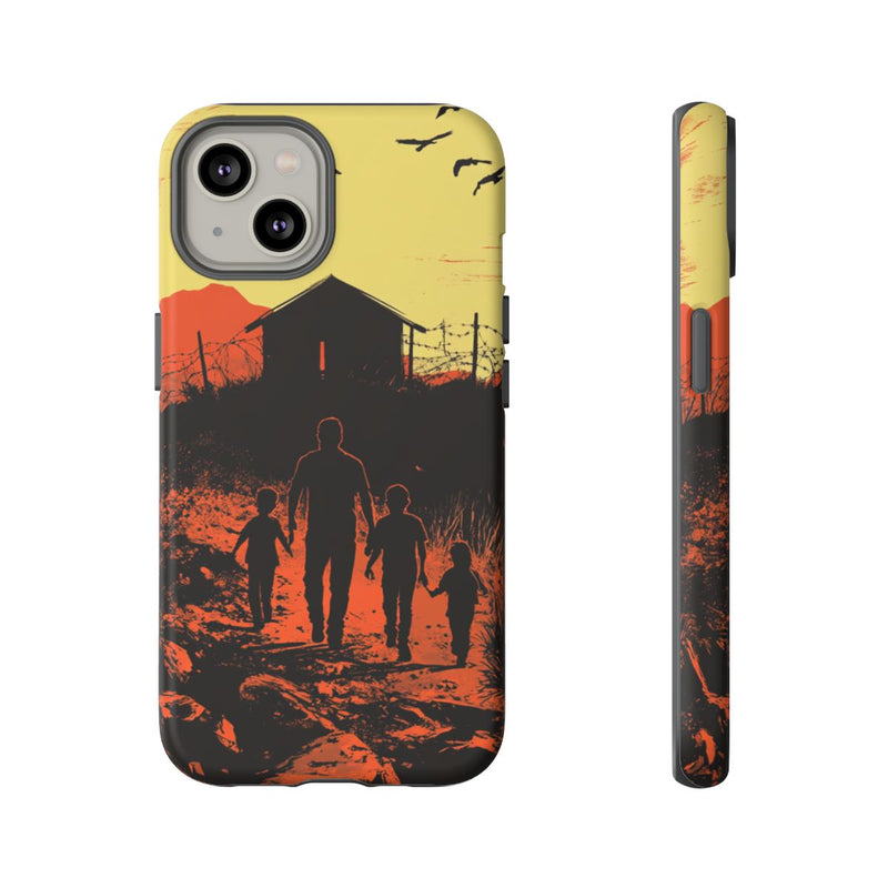 Gezin op Weg naar Prikkeldraadomheining