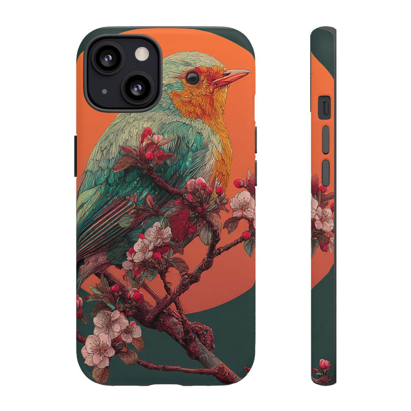 Kleurrijke Vogel met Bloesem en Oranje Maan