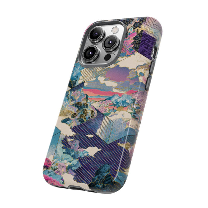 Abstracte Geometrische Landschap met Roze Bomen