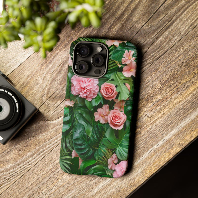 Roze Tropische Bloemen en Groene Bladeren
