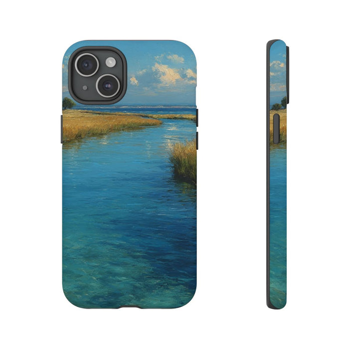 Blauw Lagune Landschap met Gouden Gras
