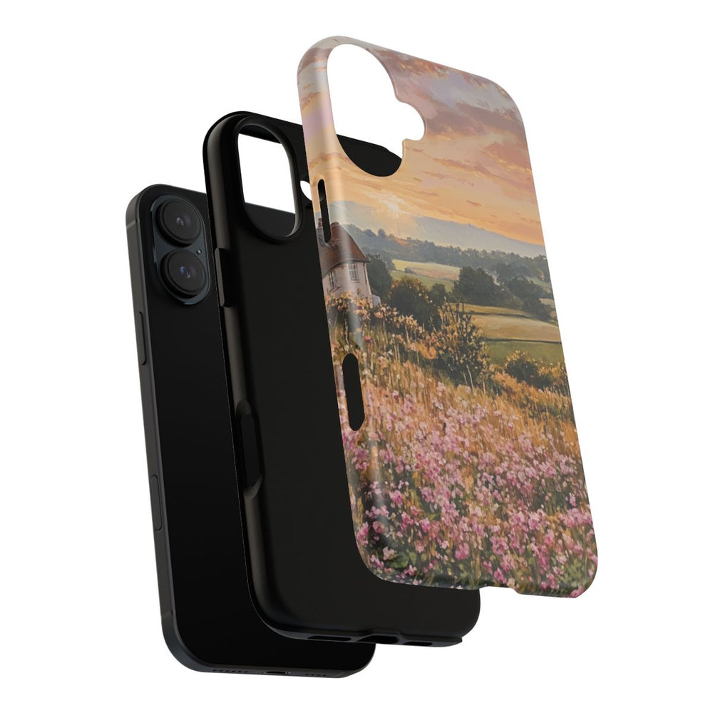 Landelijk Ochtendlandschap met Huisje en Bloemen