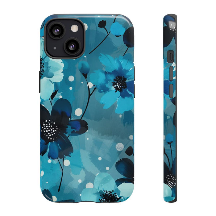 Blauw Bloemenpatroon met Stippen