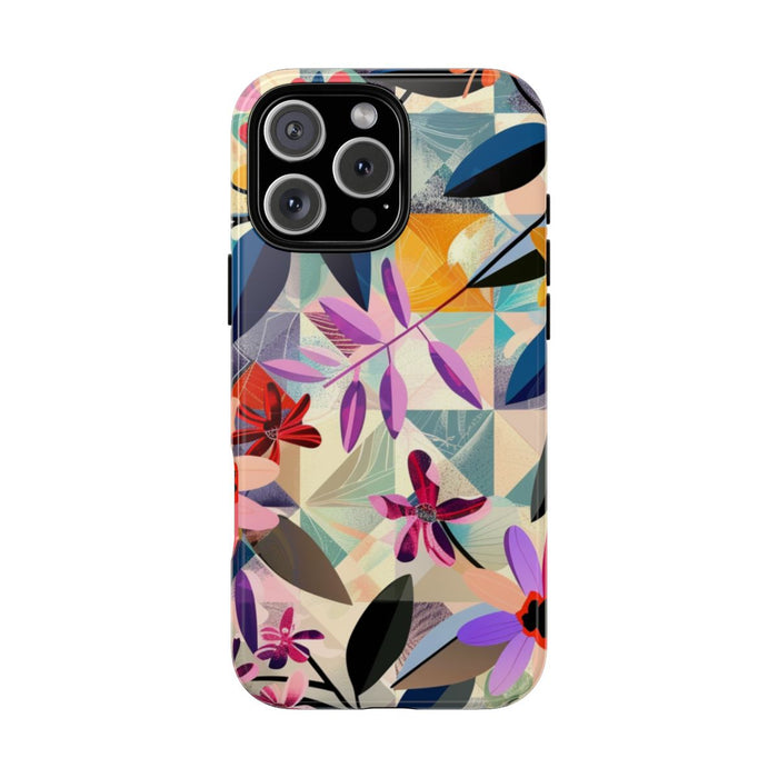 Kleurrijk Bloemenmotief met Geometrisch Patroon