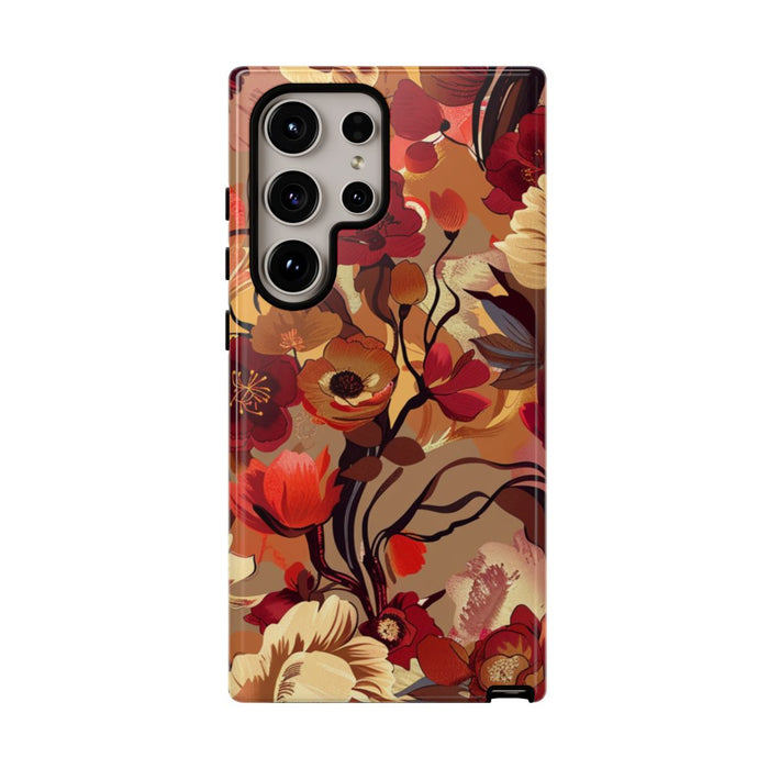 Warm Bloemenpatroon met Bourgondische en Oranje Kleuren