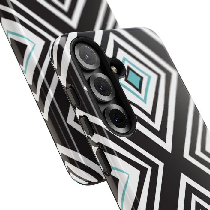 Geometrisch Zwart-Turquoise Diamantpatroon