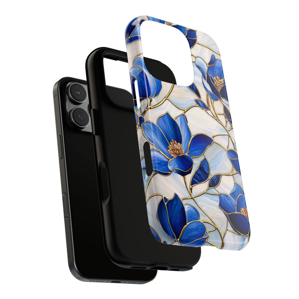 Blauw Gebloemd Glas-in-loodpatroon