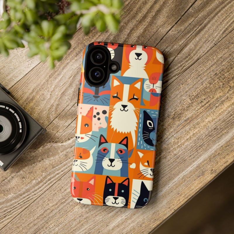 Vrolijke Kattenkopjes in Kleurrijk Patroon