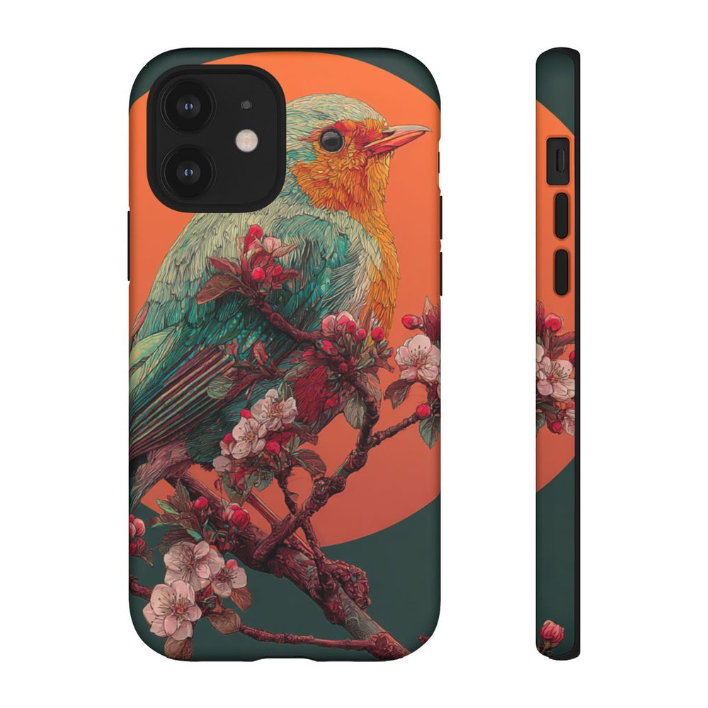 Kleurrijke Vogel met Bloesem en Oranje Maan