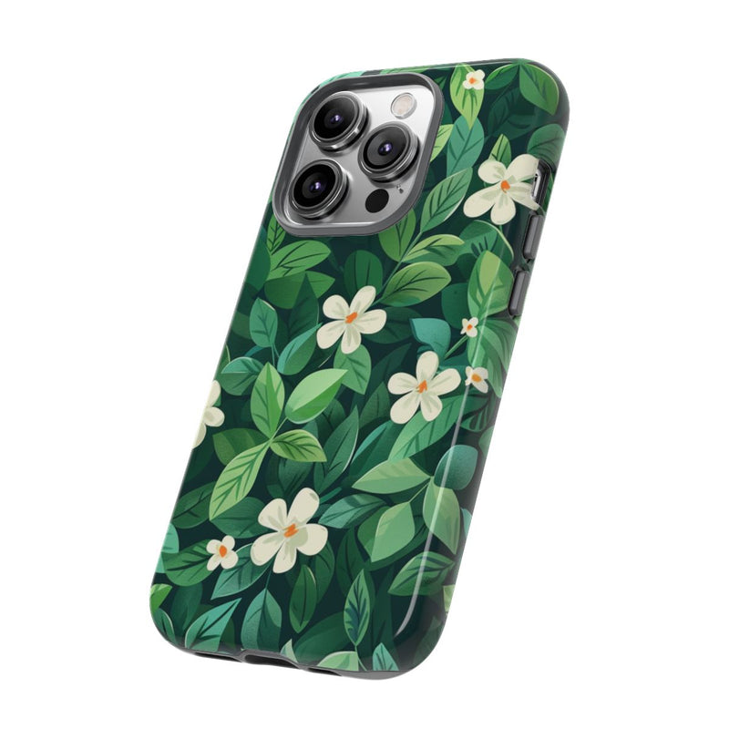 Groene Bladeren en Witte Bloemenpatroon