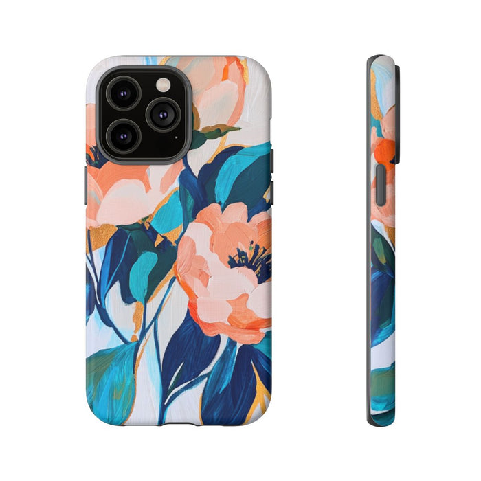 Abstract Perzikroze en Blauwe Bloemen