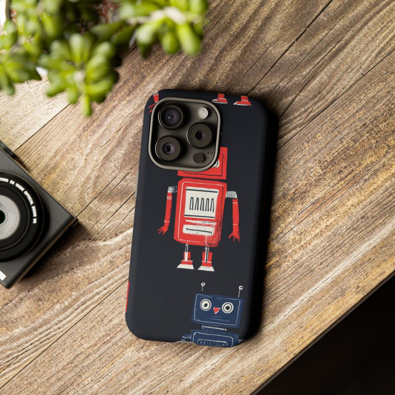 Retro Robotpatroon in Rood en Blauw