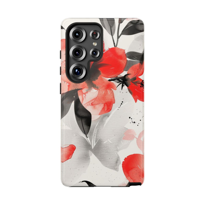 Rood-Zwart Waterverf Bloemenpatroon