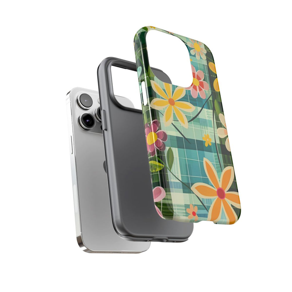 Kleurrijk Retro Bloemenpatroon op Blauwe Achtergrond