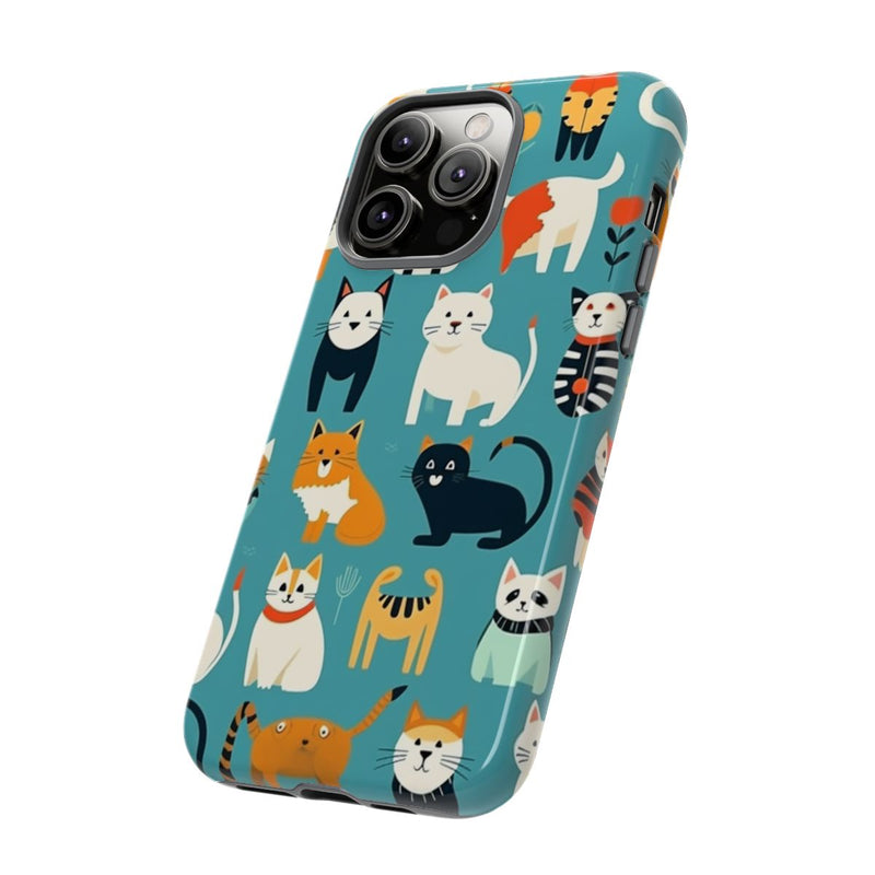 Kleurrijk Kattenpatroon op Glanzend Stevig Hoesje