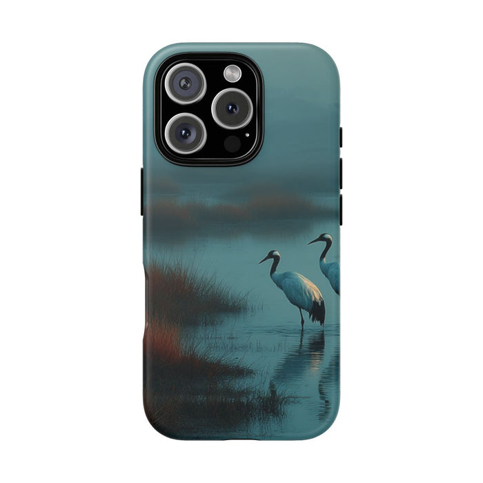 Twee Kraanvogels in Mistig Moeras