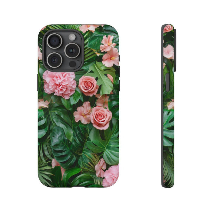 Roze Tropische Bloemen en Groene Bladeren