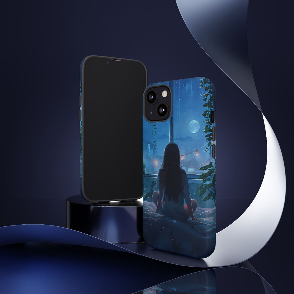 Meisje op Bed bij Nacht met Maanlicht