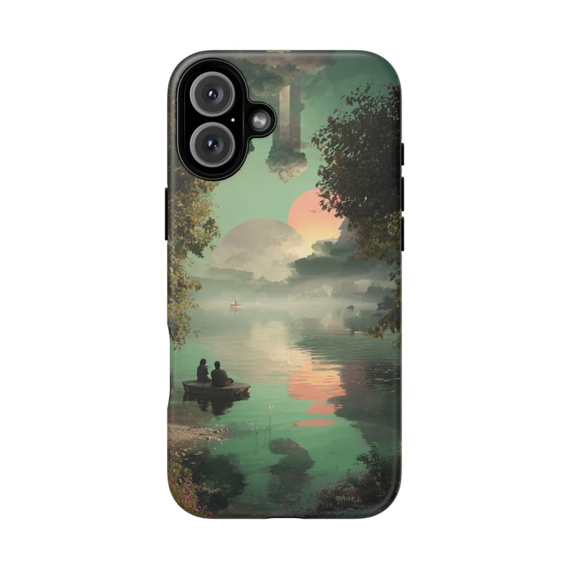 Sprookjesachtig Meerlandschap bij Zonsondergang met Twee Personen in Boot