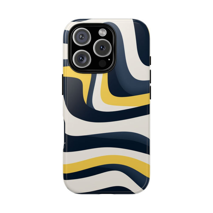 Abstracte Golvende Lijnen in Donkerblauw en Geel