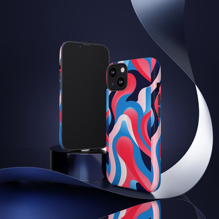 Blauw-Rood Abstract Golvend Patroon