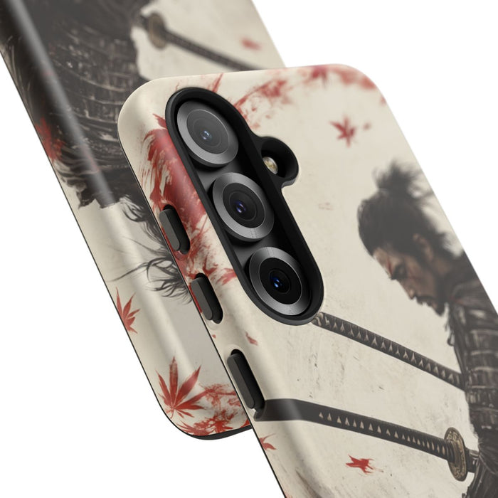 Samurai met Twee Katana’s en Rode Esdoornbladeren