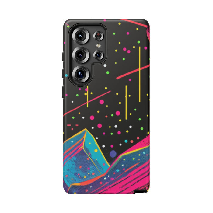 Neon Kosmisch Landschap met Planeten en Zon