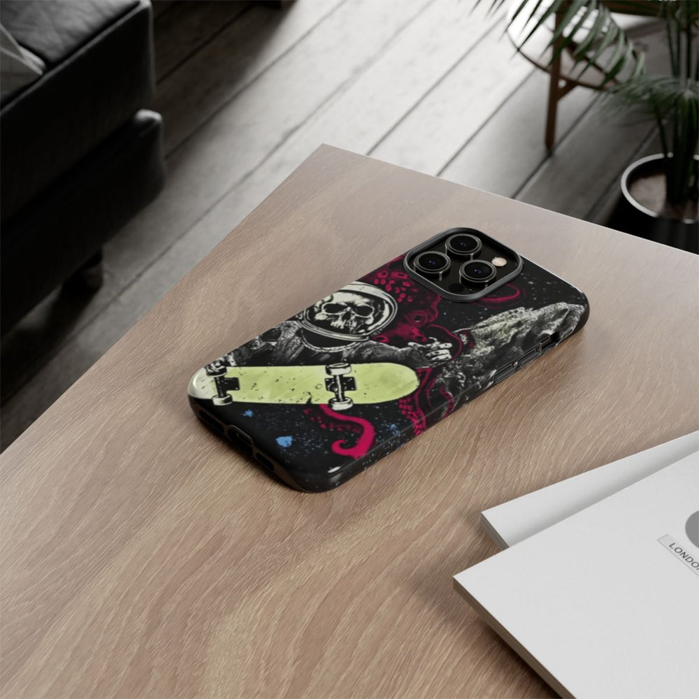 Schedel-Astronaut met Skateboard en Octopus