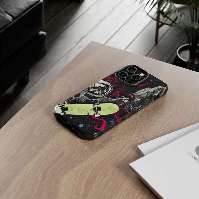 Schedel-Astronaut met Skateboard en Octopus