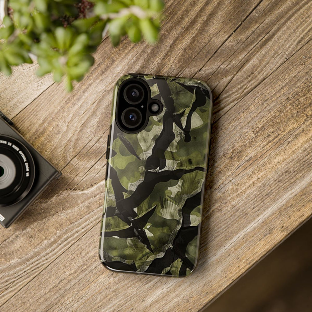 Groen Camouflagepatroon met Zwarte Abstracte Vormen