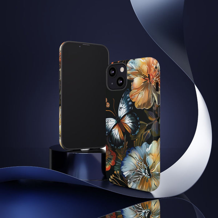 Vlinders en Bloemenpatroon op Zwart