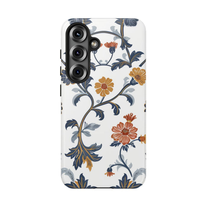 Retro Bloemenpatroon in Blauw en Oranje