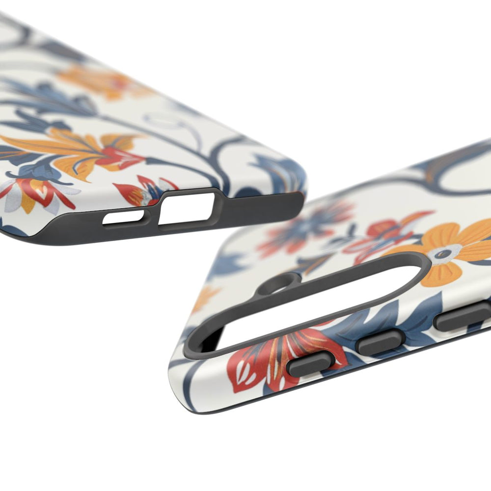 Retro Bloemenpatroon in Blauw, Rood en Geel