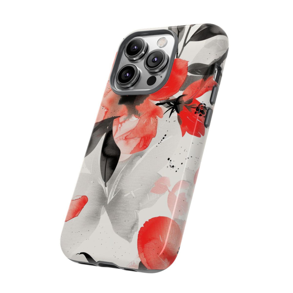 Rood-Zwart Waterverf Bloemenpatroon