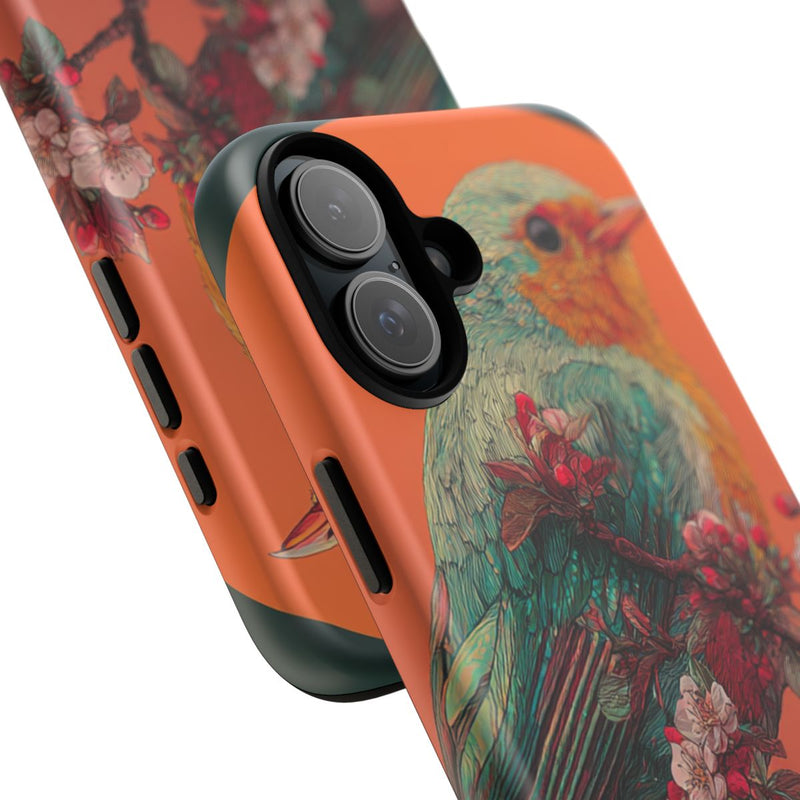 Kleurrijke Vogel met Bloesem en Oranje Maan