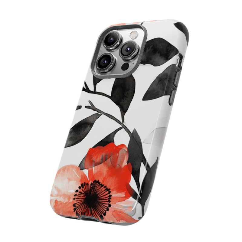 Rood-Zwart Waterverf Bloemenpatroon