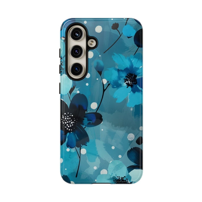 Blauw Bloemenpatroon met Stippen