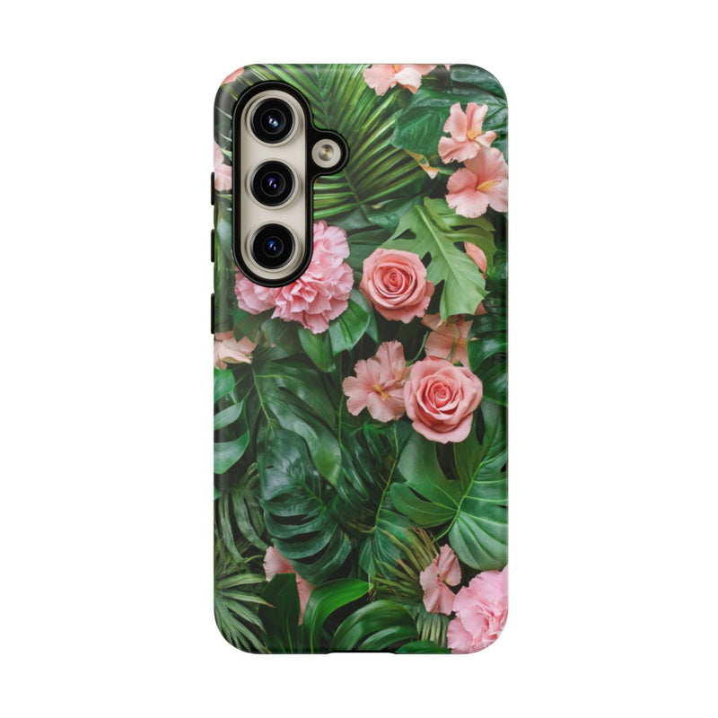 Roze Rozen en Tropische Bladeren Bloemenpatroon