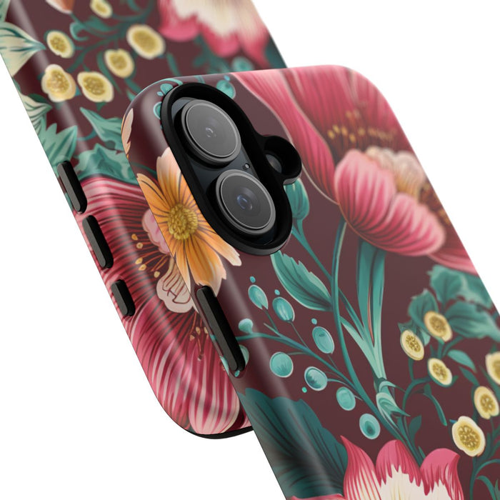 Botanisch Bloemenpatroon in Amber en Teal