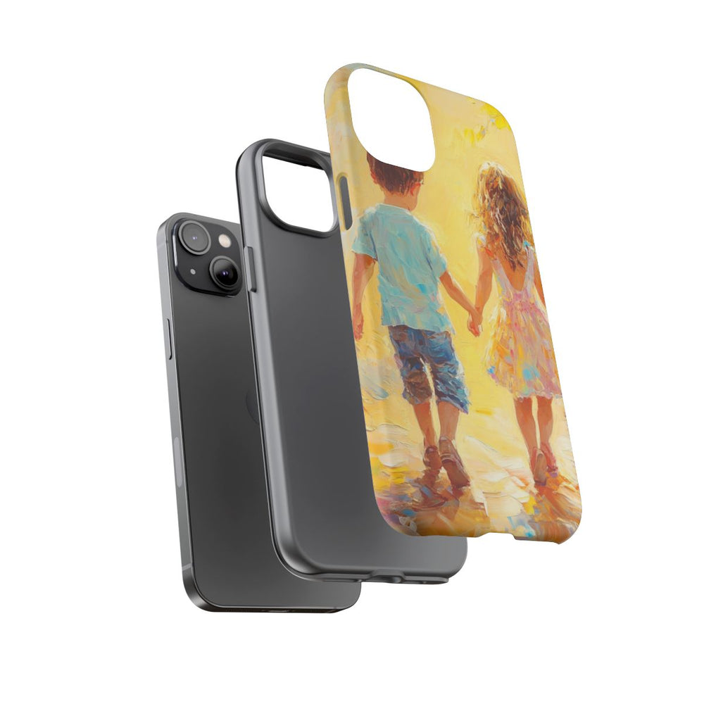 Kinderen Hand in Hand in Kleurrijk Abstract Schilderij