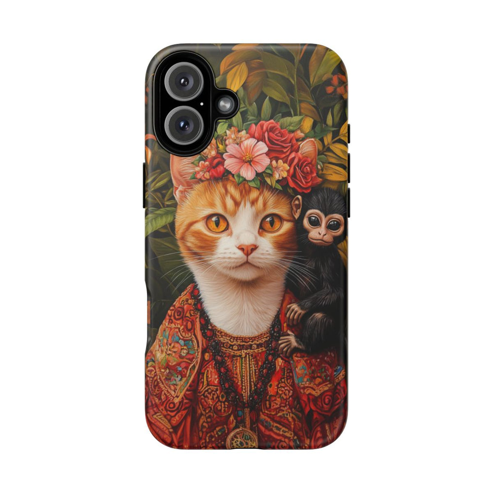 Gemberkleurige Kat met Bloemenkroon en Aapje