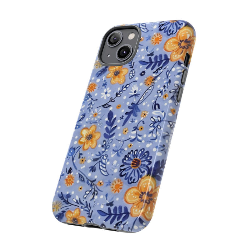 Blauw-Oranje Bloemenpatroon