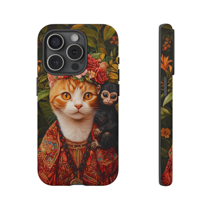 Gemberkleurige Kat met Bloemenkroon en Aapje