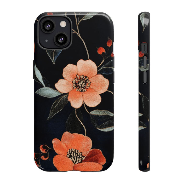 Oranje Geborduurd Bloemenpatroon