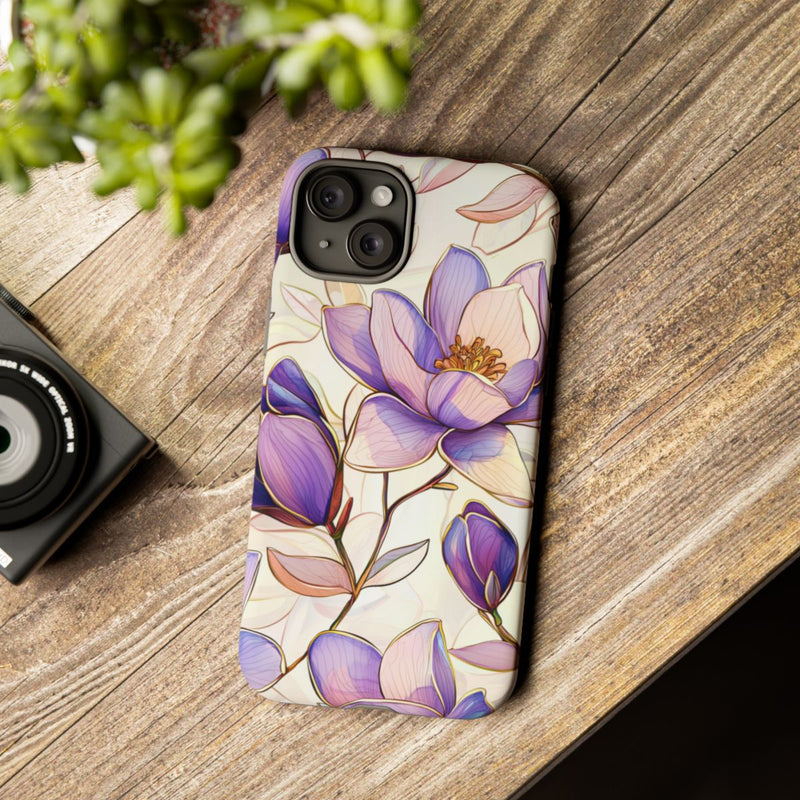 Paarse Magnolia’s in Glas-in-loodpatroon