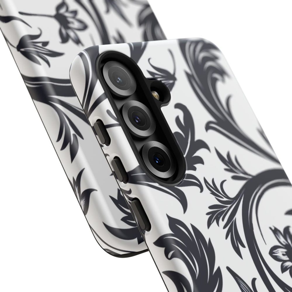 Zwart-Wit Bloemmotief met Sierlijke Krullen